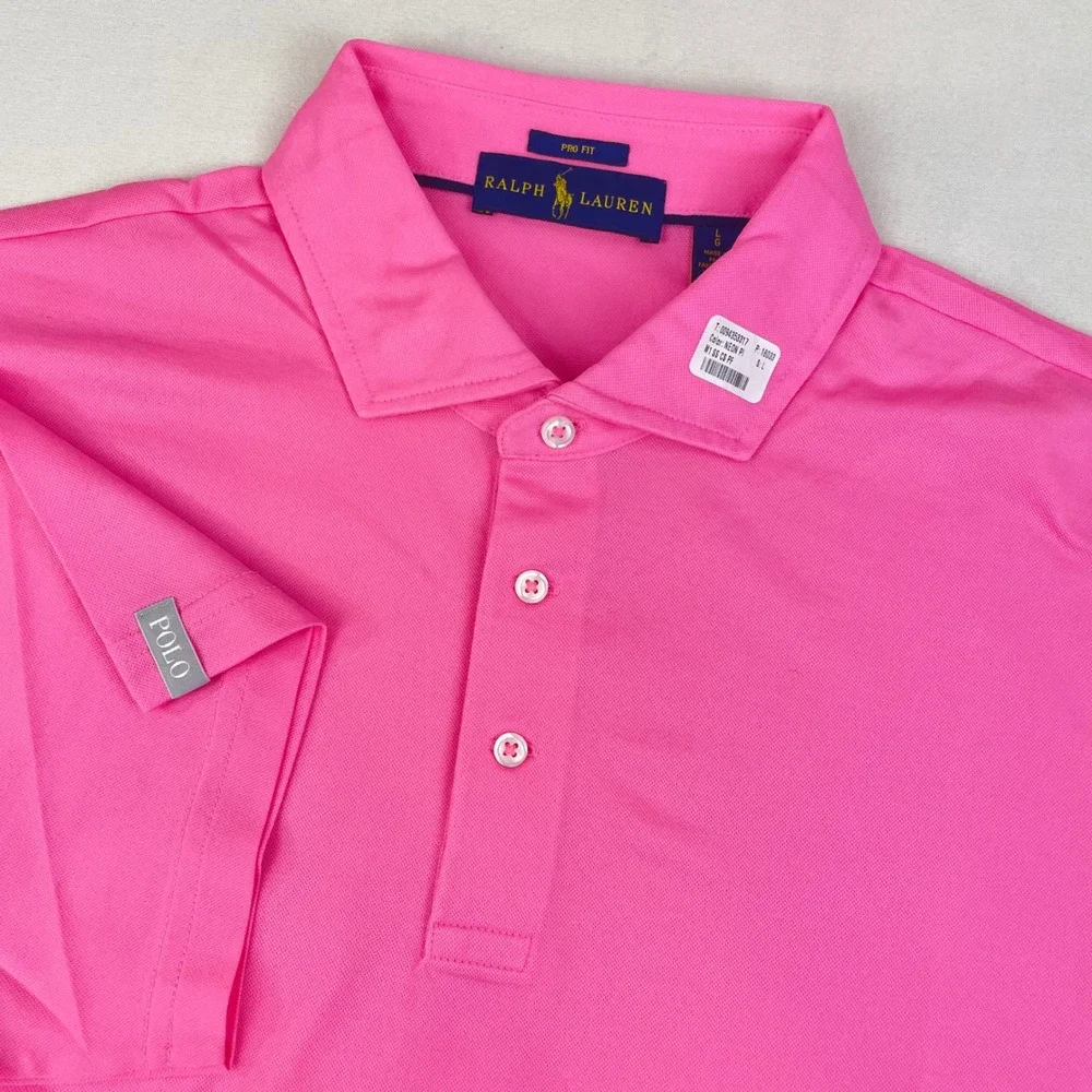 Ralph Lauren Mens Pro Fit Polo Shirt Pink Short Sleeve Performance Large NWOT